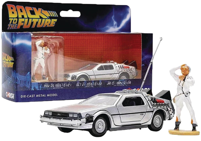 Back To The Future Delorean & Doc Brown Fig 1/36 Scale Corgi Diecast